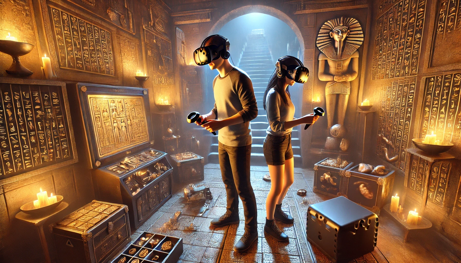 Couple Playing Escape Simulator