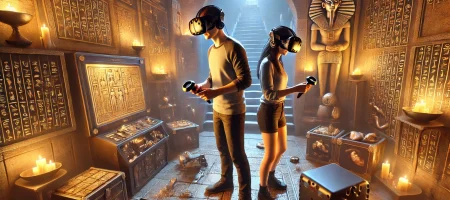 Couple Playing an Escape Room in Escape Simulator Toronto