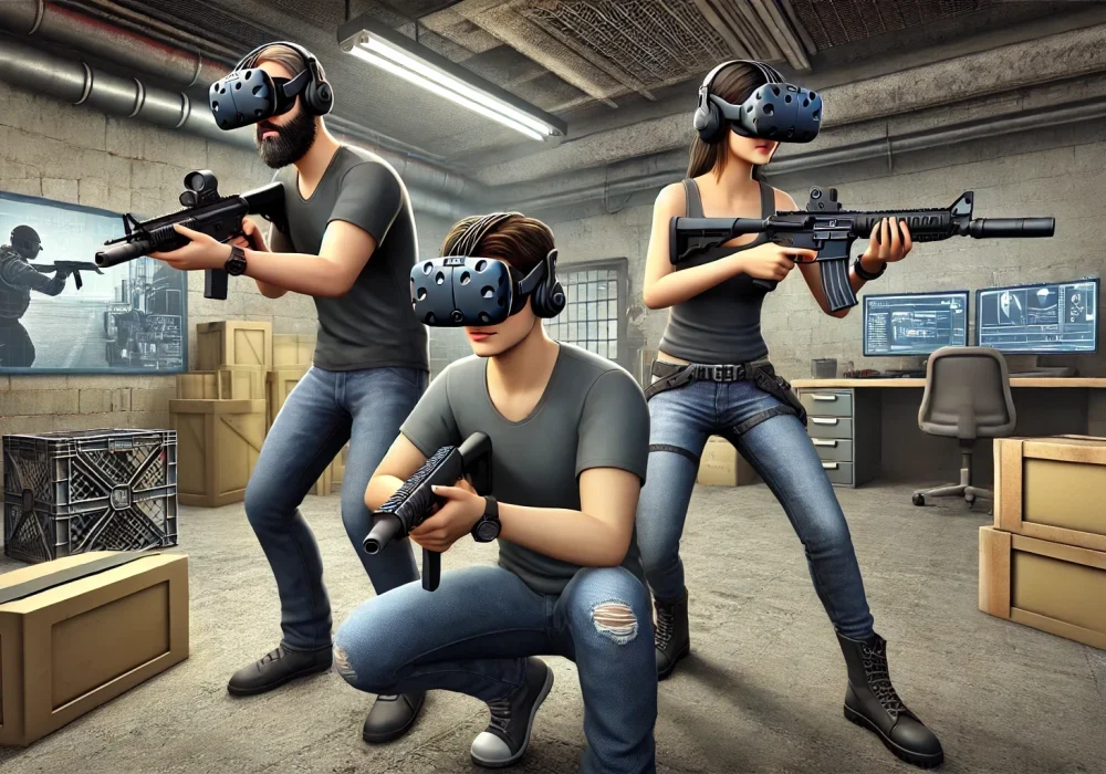 Friends play VR Paintball Friends play VR Paintball
